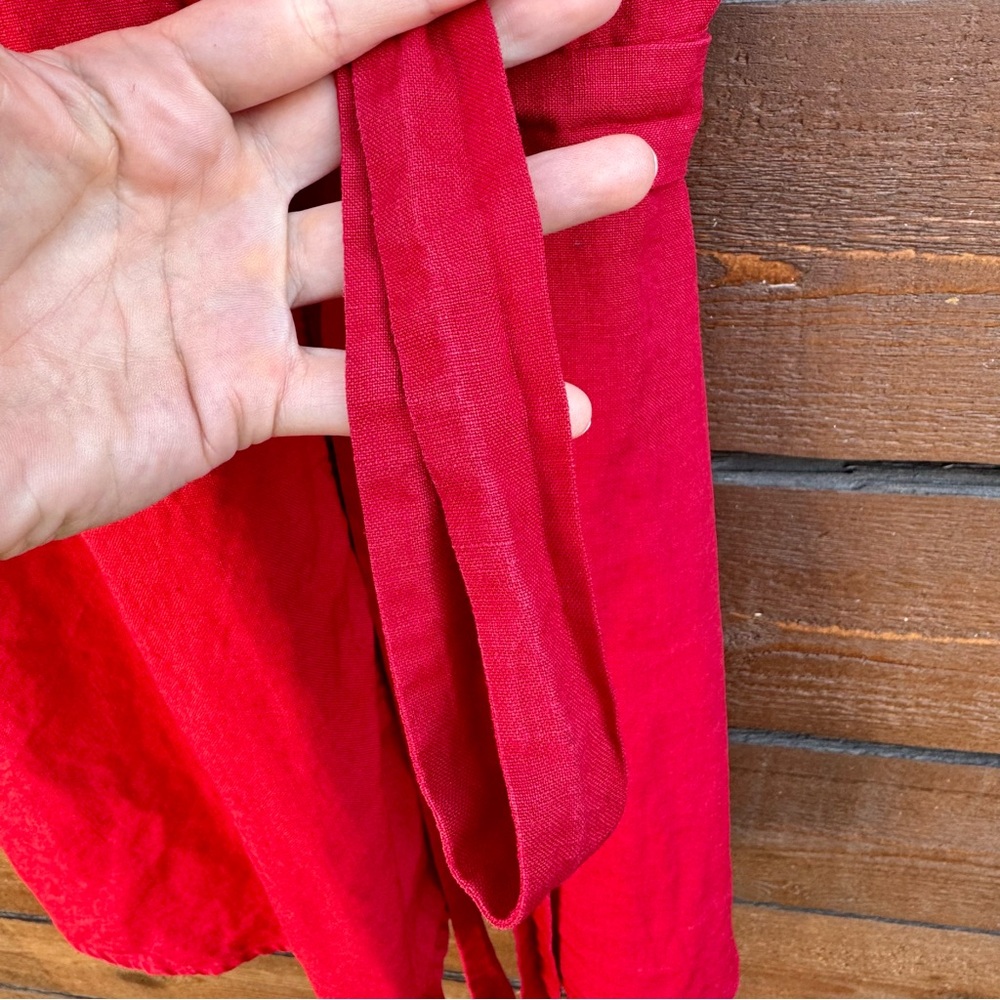 Reformation Rodin Plunge V-Neck 100% Linen Wrap Mini Dress M Red - Picture 4 of 9